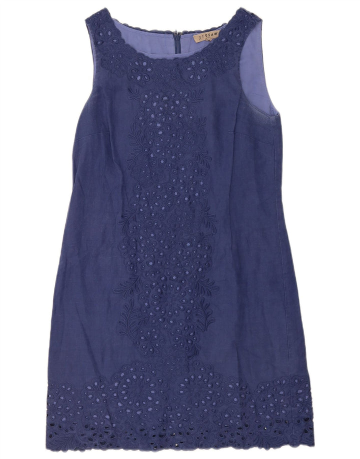 Jigsaw Vestido básico sin mangas para mujer UK 10 Small Azul marino Floral Linen