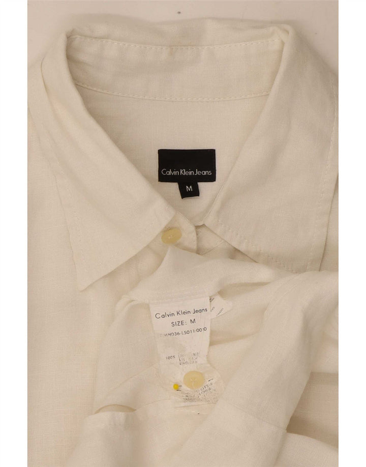 Camisa Calvin Klein Jeans Hombre Lino Blanco Mediano