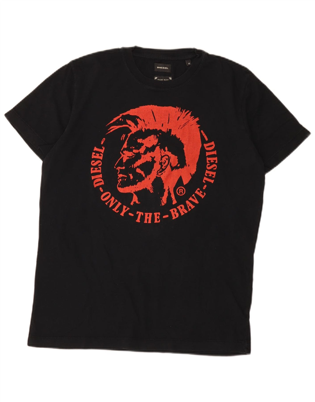 Diesel Hombre Camiseta Gráfica Top Medio Algodón Negro