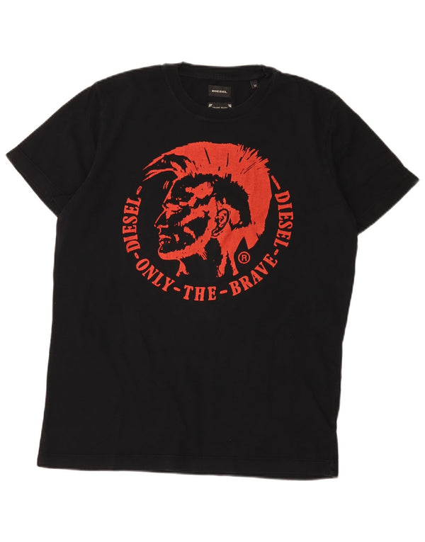 Diesel Hombre Camiseta Gráfica Top Medio Algodón Negro