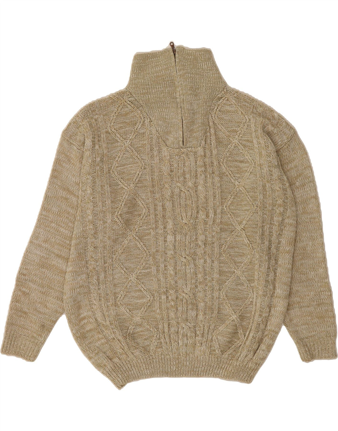 VINTAGE Suéter tipo jersey con cuello y cremallera para hombre 2XL Poliacrílico beige