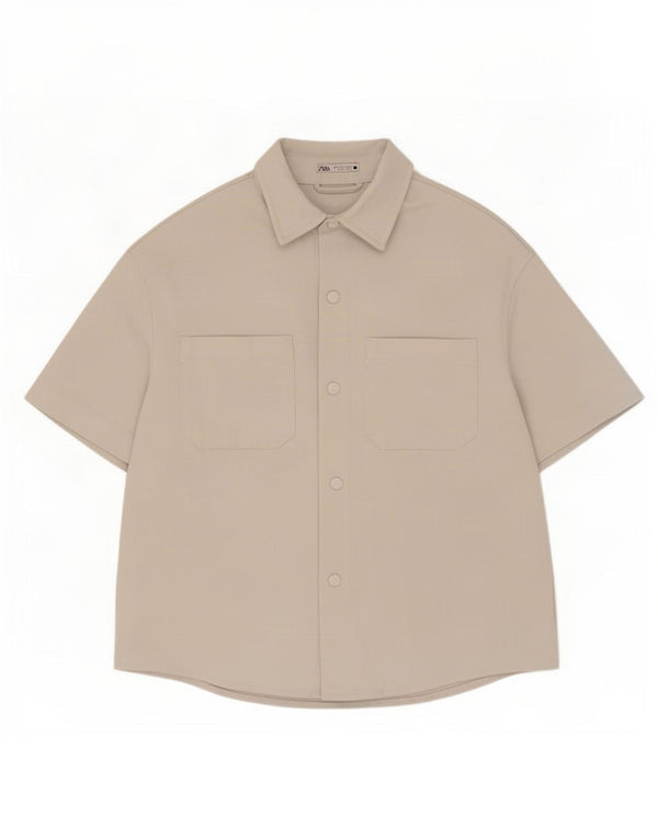 Zara Hombre Camisa Manga Corta Mediana Blanco Poliéster