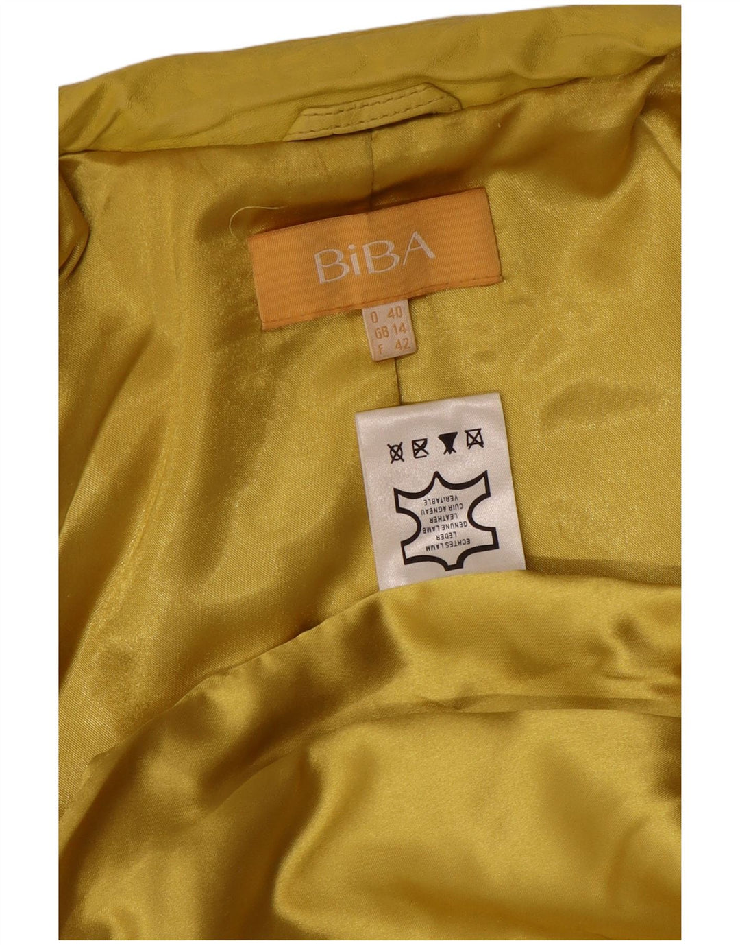 Biba Chaqueta de cuero para mujer UK 44 Cuero con manchas amarillas medianas