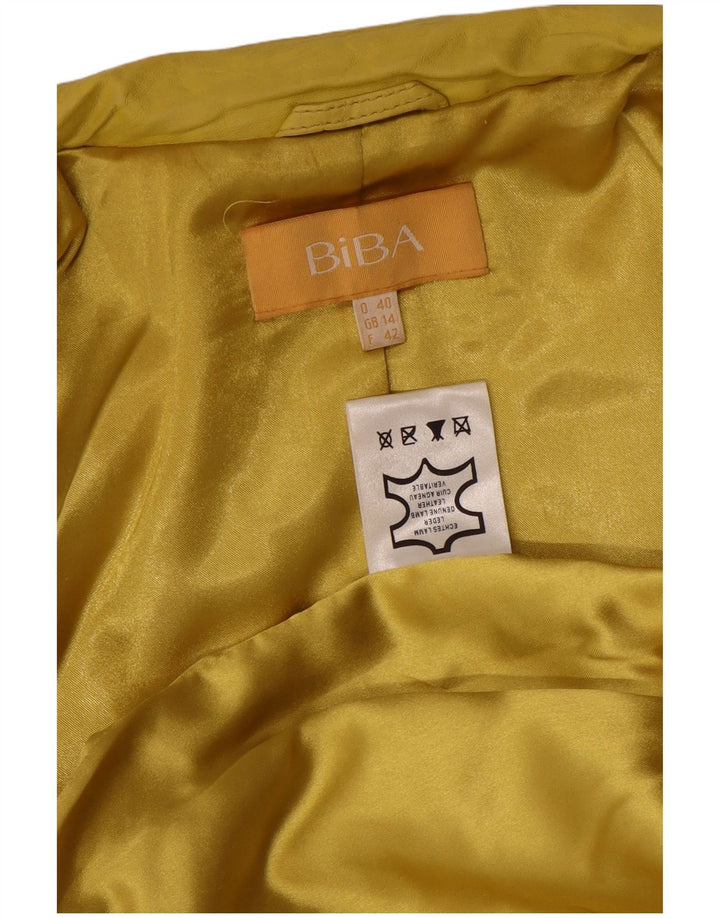 Biba Chaqueta de cuero para mujer UK 44 Cuero con manchas amarillas medianas