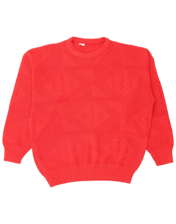 Vintage mujer cuello redondo jersey suéter Reino Unido 16 grande rojo geométrico