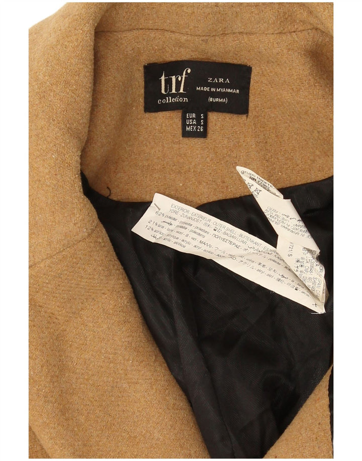 Zara Mujer Abrigo Extragrande De Doble Botonadura UK 10 Small Beige Poliéster