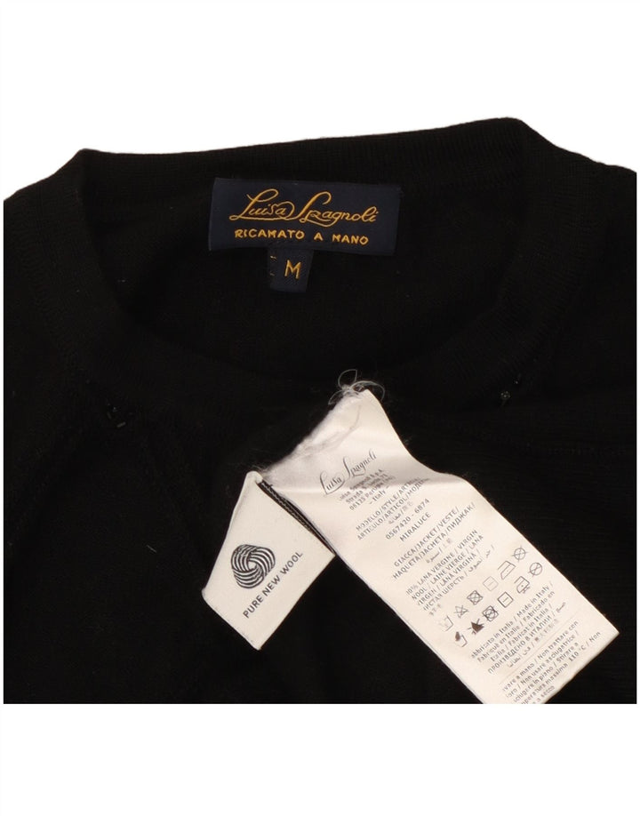 Luisa Spagnoli Suéter tipo cárdigan para mujer Reino Unido 14 Lana geométrica negra mediana