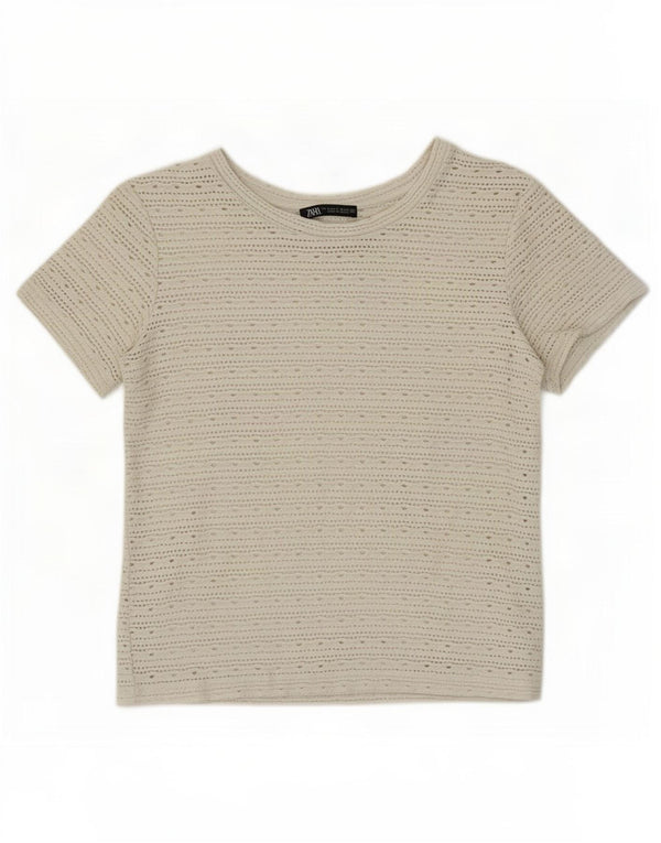 Zara Mujer Crop Camiseta Top UK 10 Small Gris Poliéster