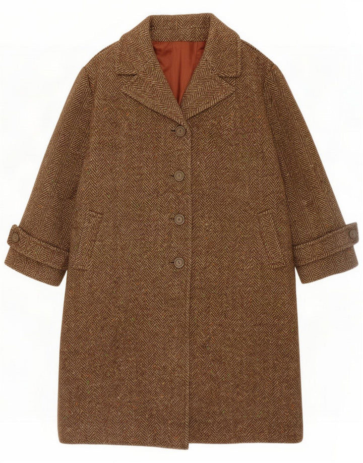 Abrigo vintage de 4 botones para mujer UK 46 Lana de espiga marrón grande