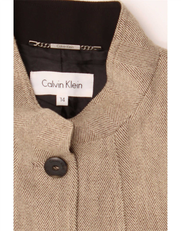 Calvin Klein Chaqueta Blazer de 5 Botones para Mujer US 14 XL Beige Espiga Rayón
