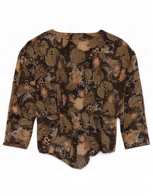 Vintage mujer manga larga blusa Top Reino Unido 8 pequeño multicolor floral