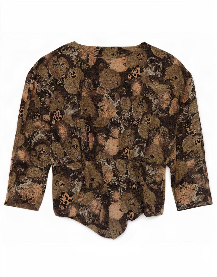 Vintage mujer manga larga blusa Top Reino Unido 8 pequeño multicolor floral