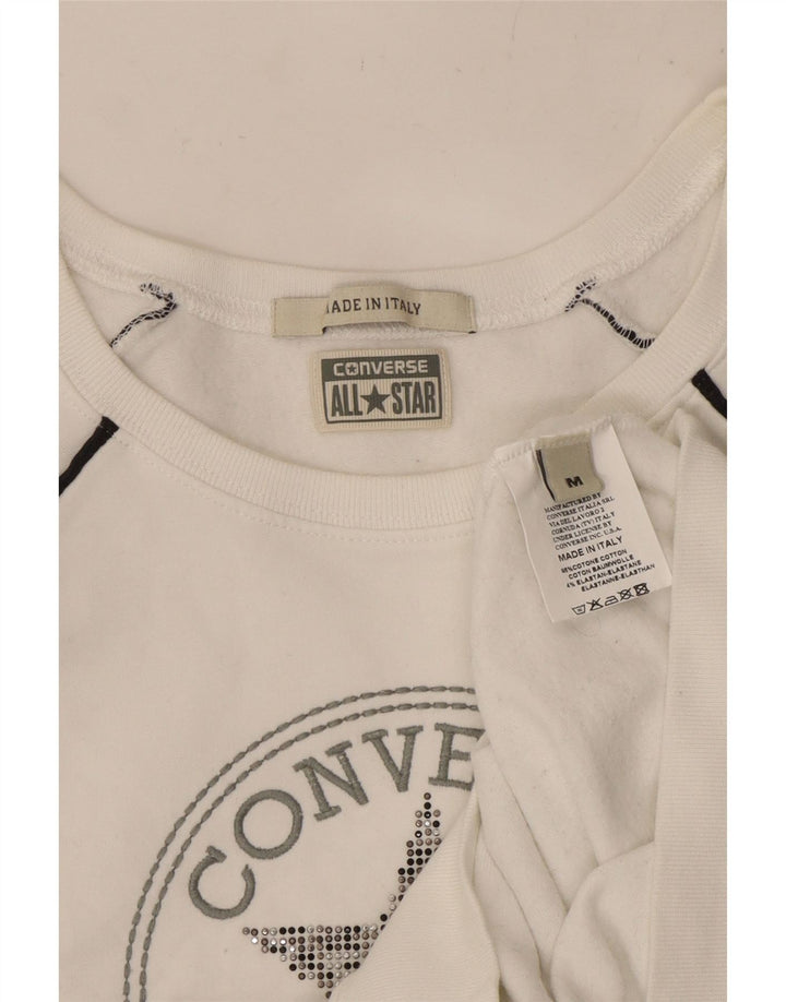 CONVERSE Mujer Chuck Taylor Crop Sudadera Jumper UK 12 Mediano Blanco