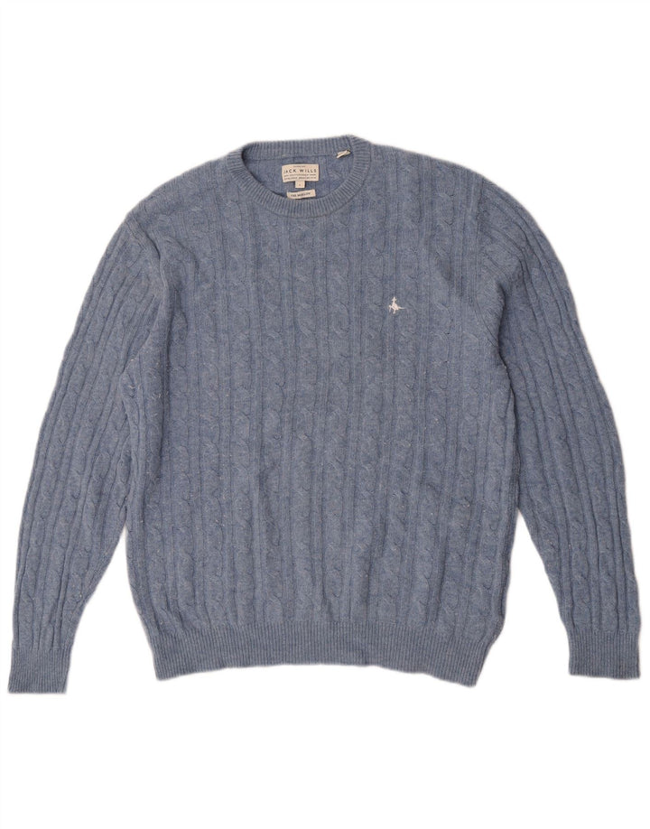 Jack Wills Jersey The Marlow con cuello redondo para hombre, talla grande, de lana azul