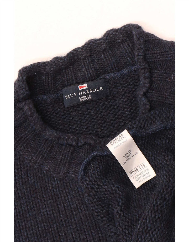 Marks & Spencer Suéter tipo jersey con cuello de tortuga azul Harbor para hombre, talla grande, azul marino
