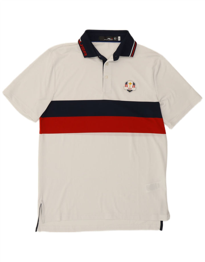 Ralph Lauren Mens USA Polo Camisa Pequeña Poliéster A Rayas Blancas