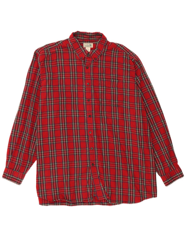 L.L.BEAN Camisa alta de franela para hombre 2XL Algodón a cuadros rojos