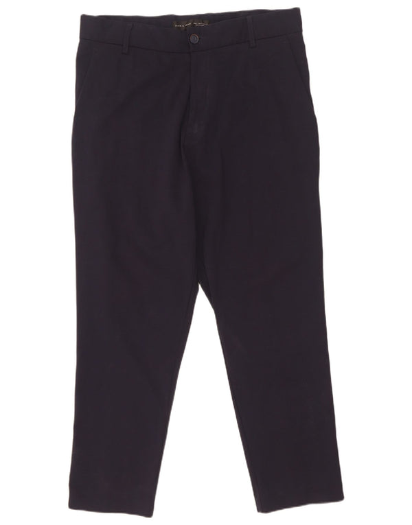 Zara Mens Crop Chino Pantalones Grande W32 L26 Azul Marino Rayas Nylon