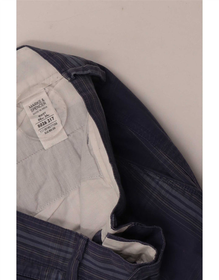 Marks & Spencer Pantalones cortos chinos para hombre, talla grande, W34, algodón a cuadros azules