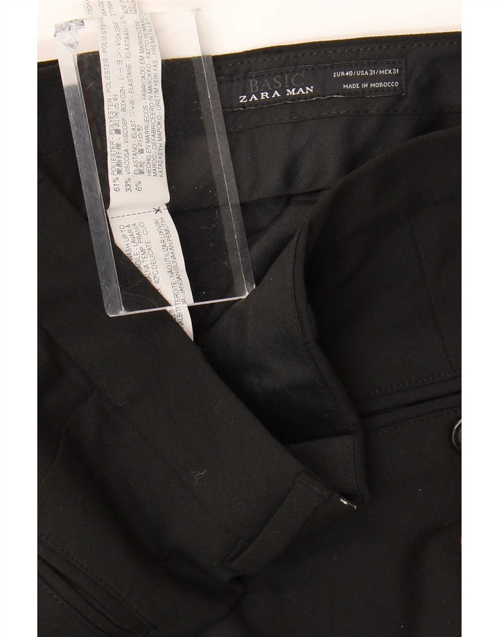 Zara Pantalón de traje recto para hombre EU 40 Medium W31 L30 Poliéster negro
