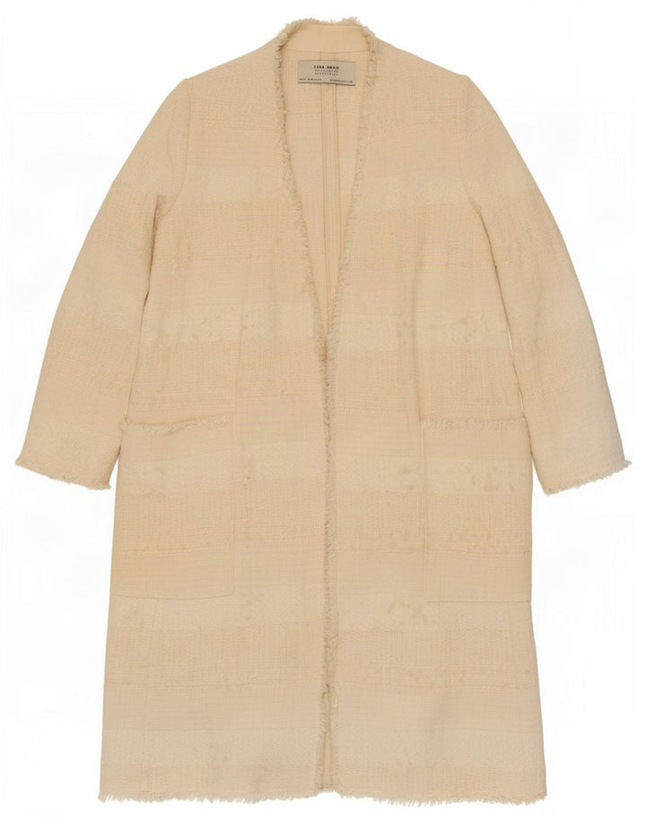 Zara Mujer Abrigo Abierto Reino Unido 12 Medio Off White Algodón