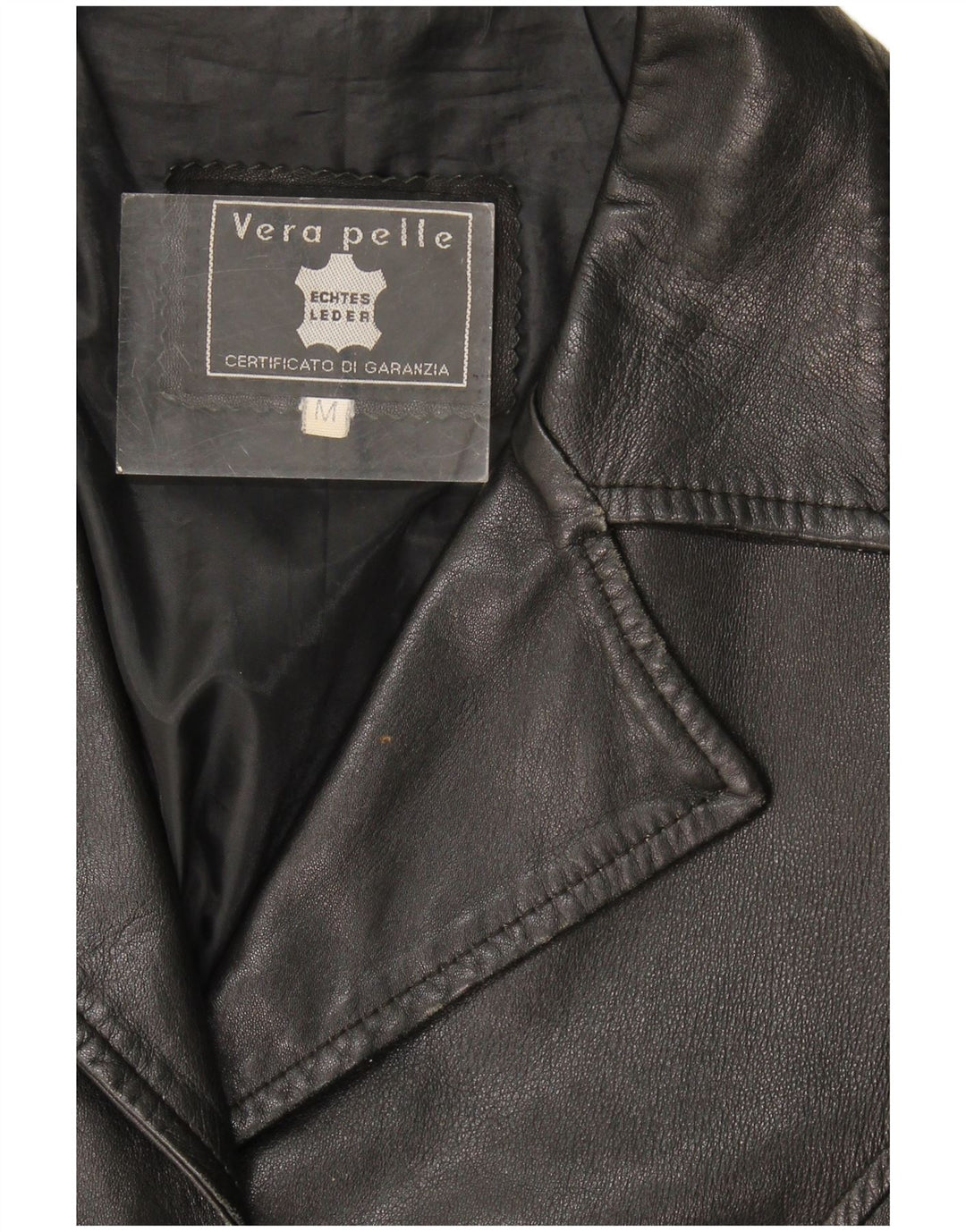 Vintage mujer chaqueta de cuero Reino Unido 14 cuero negro medio