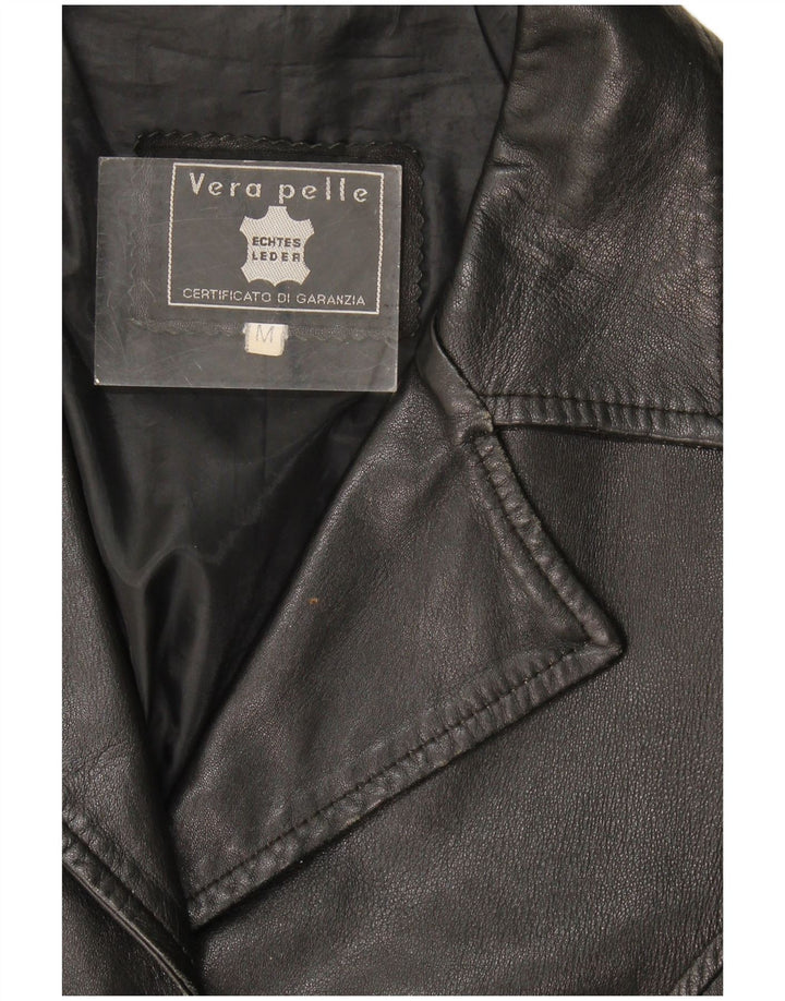 Vintage mujer chaqueta de cuero Reino Unido 14 cuero negro medio