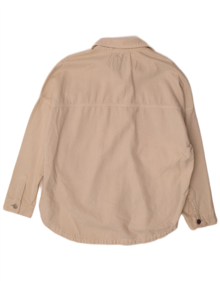 Zara Mujer Camisa Vaquera Extragrande UK 10 Small Algodón Beige