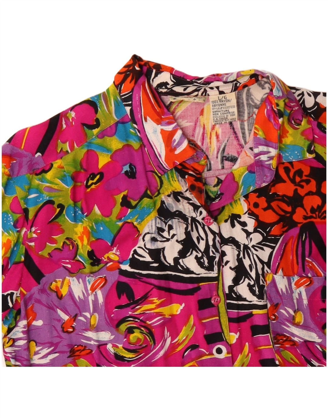 VINTAGE Blusa camisa mujer Reino Unido 16 Rayón floral multicolor grande