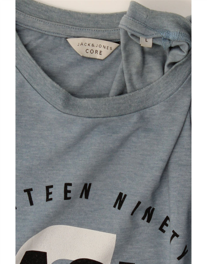 JACK & JONES Mens Core Graphic T-Shirt Top Large Blue Cotton Vintage Jack & Jones and Second-Hand Jack & Jones from Messina Hembry 