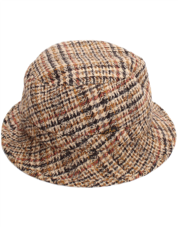 Vintage hombres cubo sombrero grande beige pata de gallo clásico