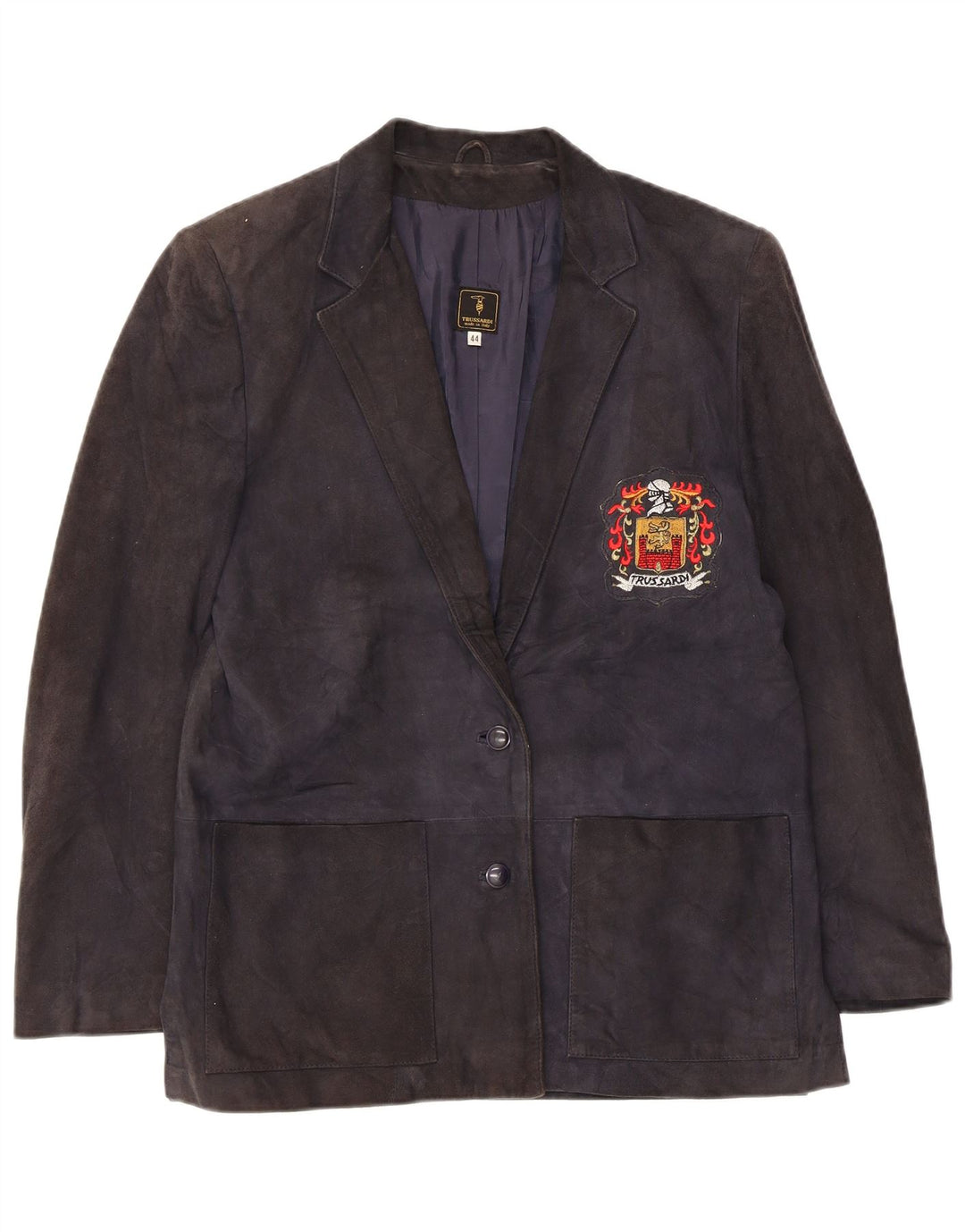 Trussardi Chaqueta Blazer De Ante De 2 Botones Para Mujer IT 44 Azul Marino Medio