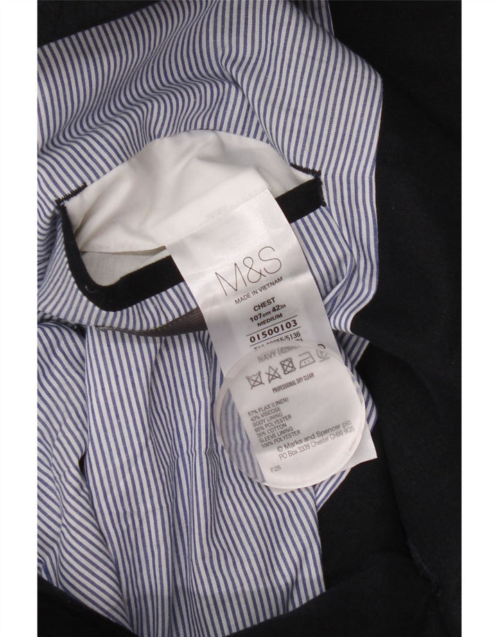 MARKS & SPENCER Chaqueta tipo blazer de 2 botones para hombre UK 42 Grande Lino azul marino