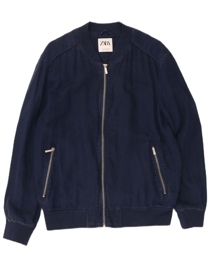 ZARA Chaqueta bomber para hombre UK 40 Large Poliéster azul marino