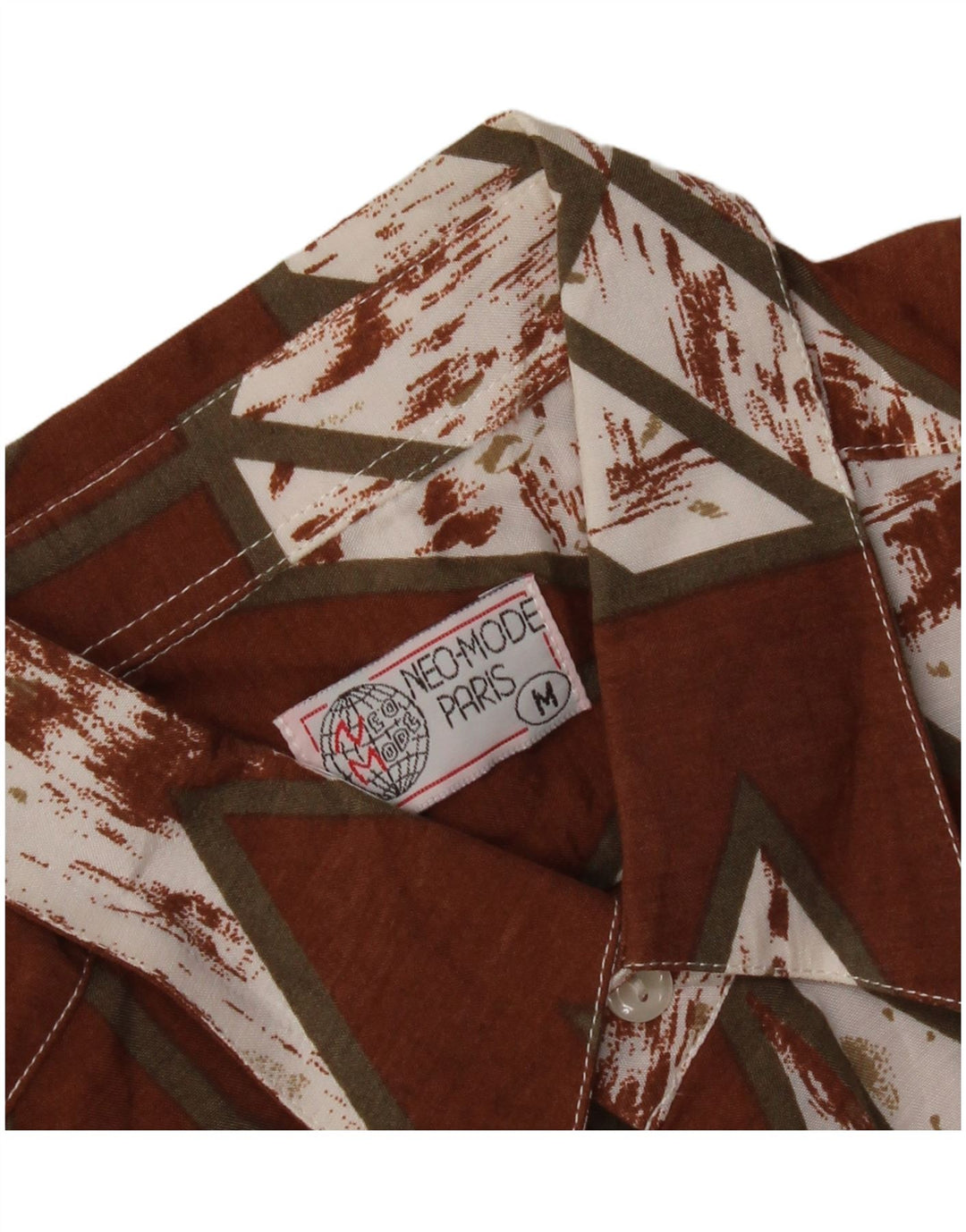 Camisa vintage para hombre marrón medio geométrica