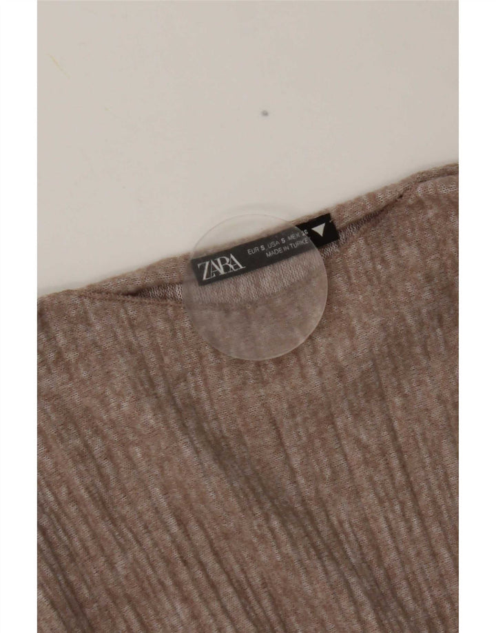 Zara Mujer Crop Blusa Top UK 10 Small Marrón