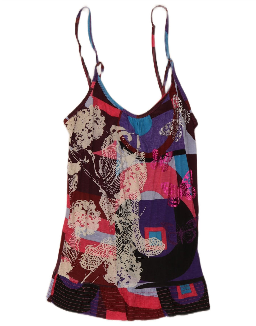 Desigual Top de tirantes gráfico para mujer Reino Unido 12 Mariposa multicolor mediana