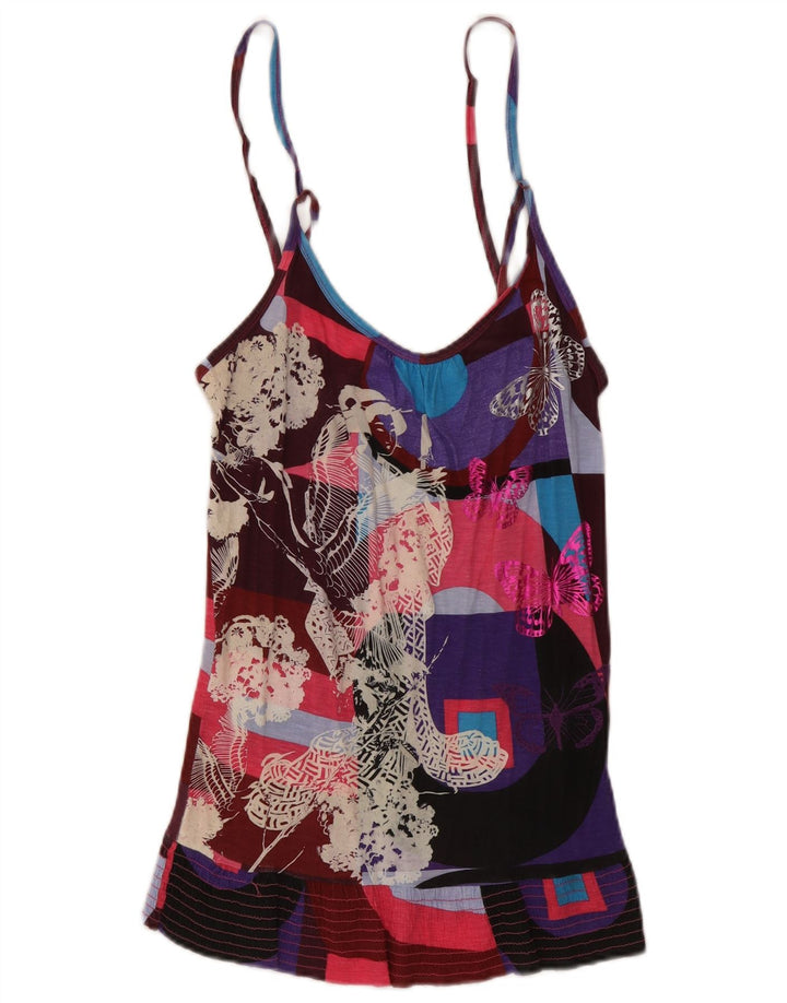 Desigual Top de tirantes gráfico para mujer Reino Unido 12 Mariposa multicolor mediana