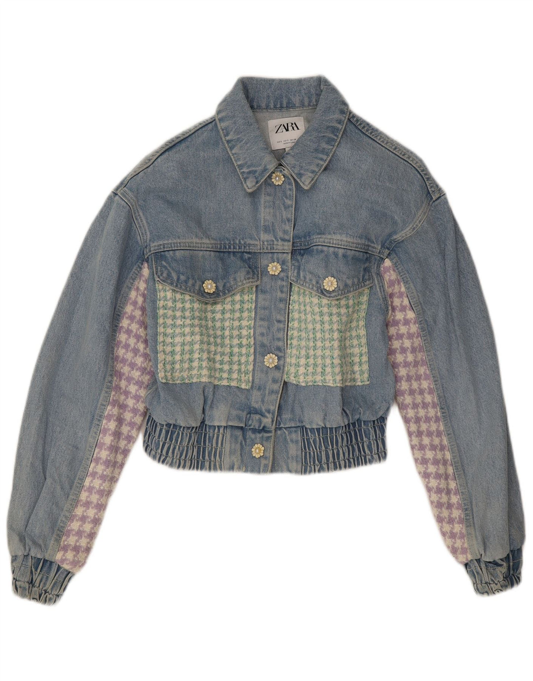 Zara Mujer Crop Denim Chaqueta UK 10 Small Azul Patchwork