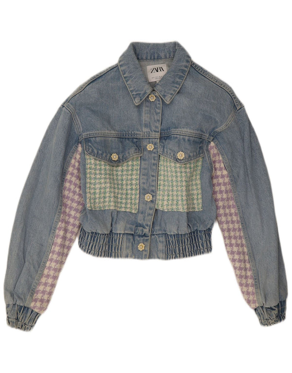 Zara Mujer Crop Denim Chaqueta UK 10 Small Azul Patchwork