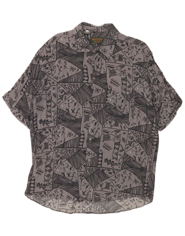 Camisa Vintage Hombre Manga Corta XL Gris Geométrico
