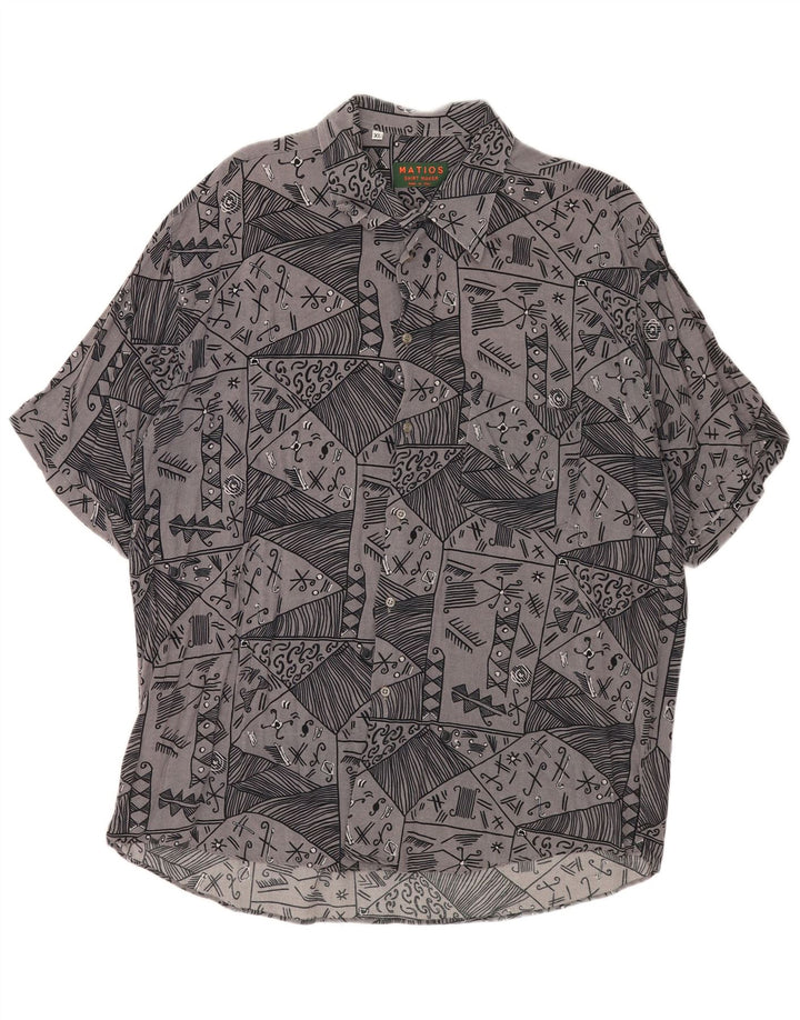Camisa Vintage Hombre Manga Corta XL Gris Geométrico