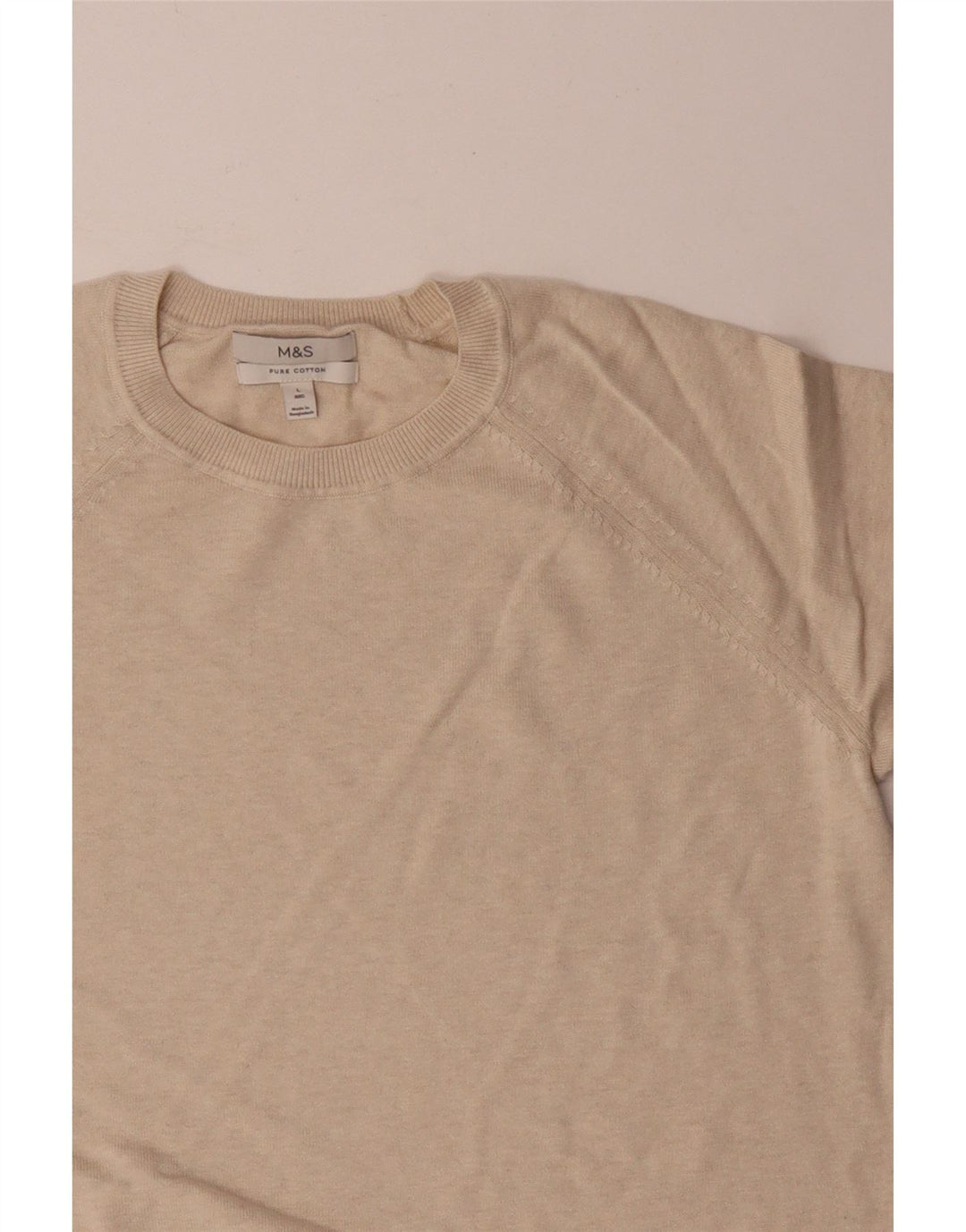 Marks & Spencer - Jersey de cuello redondo para hombre, talla grande, algodón beige