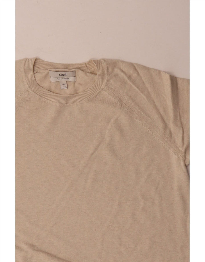 Marks & Spencer - Jersey de cuello redondo para hombre, talla grande, algodón beige