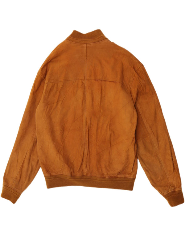 Green Leaves Mens Suede Bomber Jacket IT 54 2XL Beige Leather