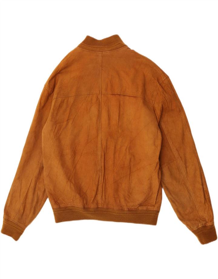 Chaqueta bomber de ante para hombre con hojas verdes IT 54 2XL Cuero beige