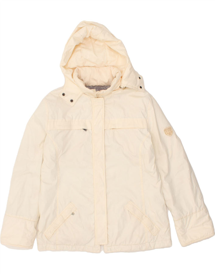 CONTE OF FLORENCE Womens Hooded Padded Jacket IT 46 Large Beige Polyester Vintage Conte of Florence and Second-Hand Conte of Florence from Messina Hembry 