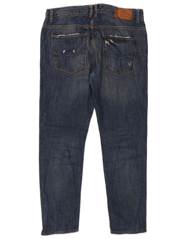 Zara Jeans rectos desgastados para hombre EU 44 Large W34 L29 Azul marino