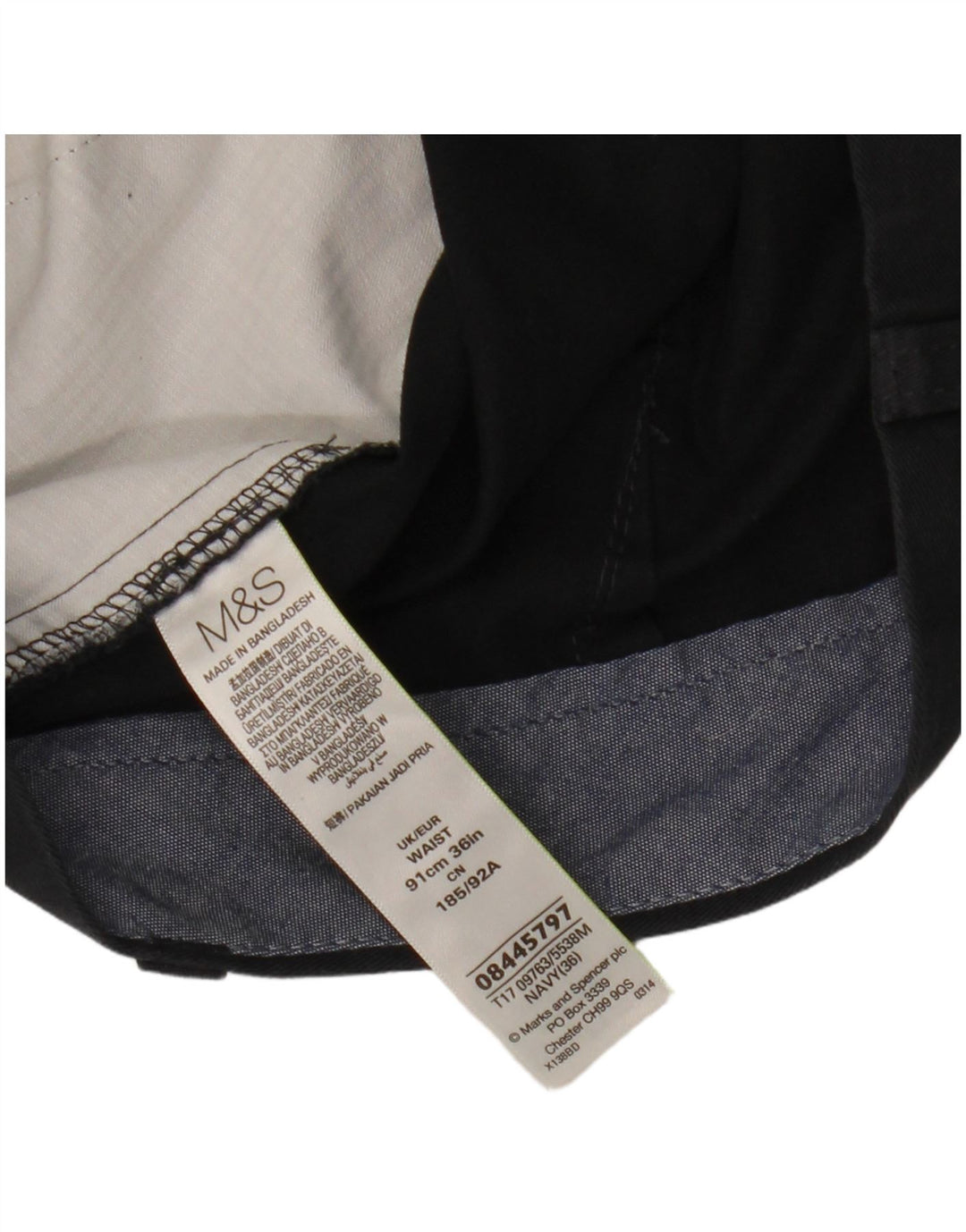 Marks & Spencer Pantalones cortos chinos para hombre W36 Grande Algodón azul marino