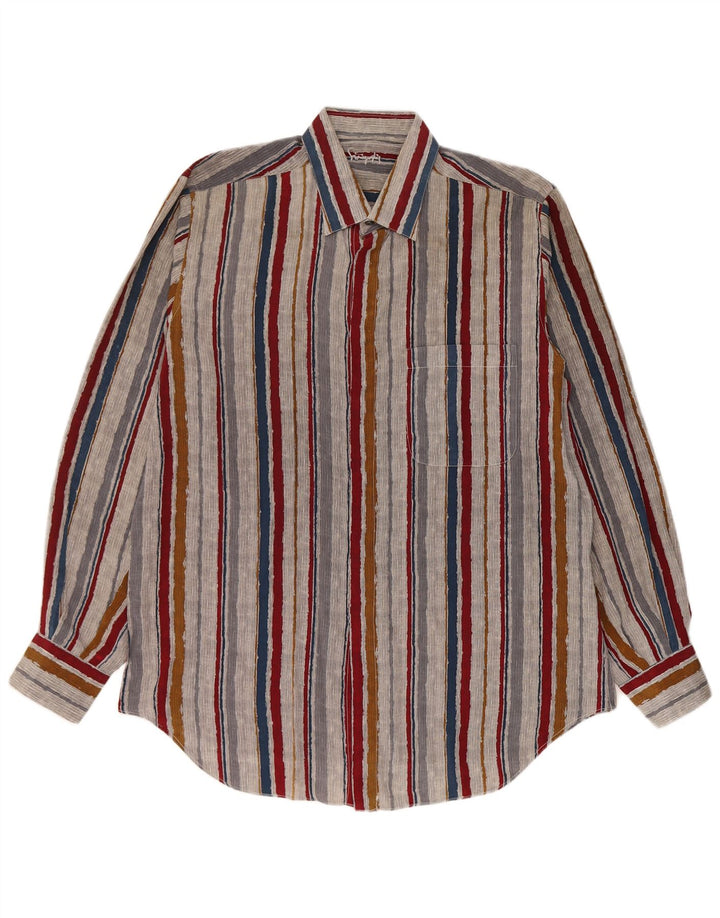 Camisa vintage para hombre talla 42 seda grande a rayas multicolores